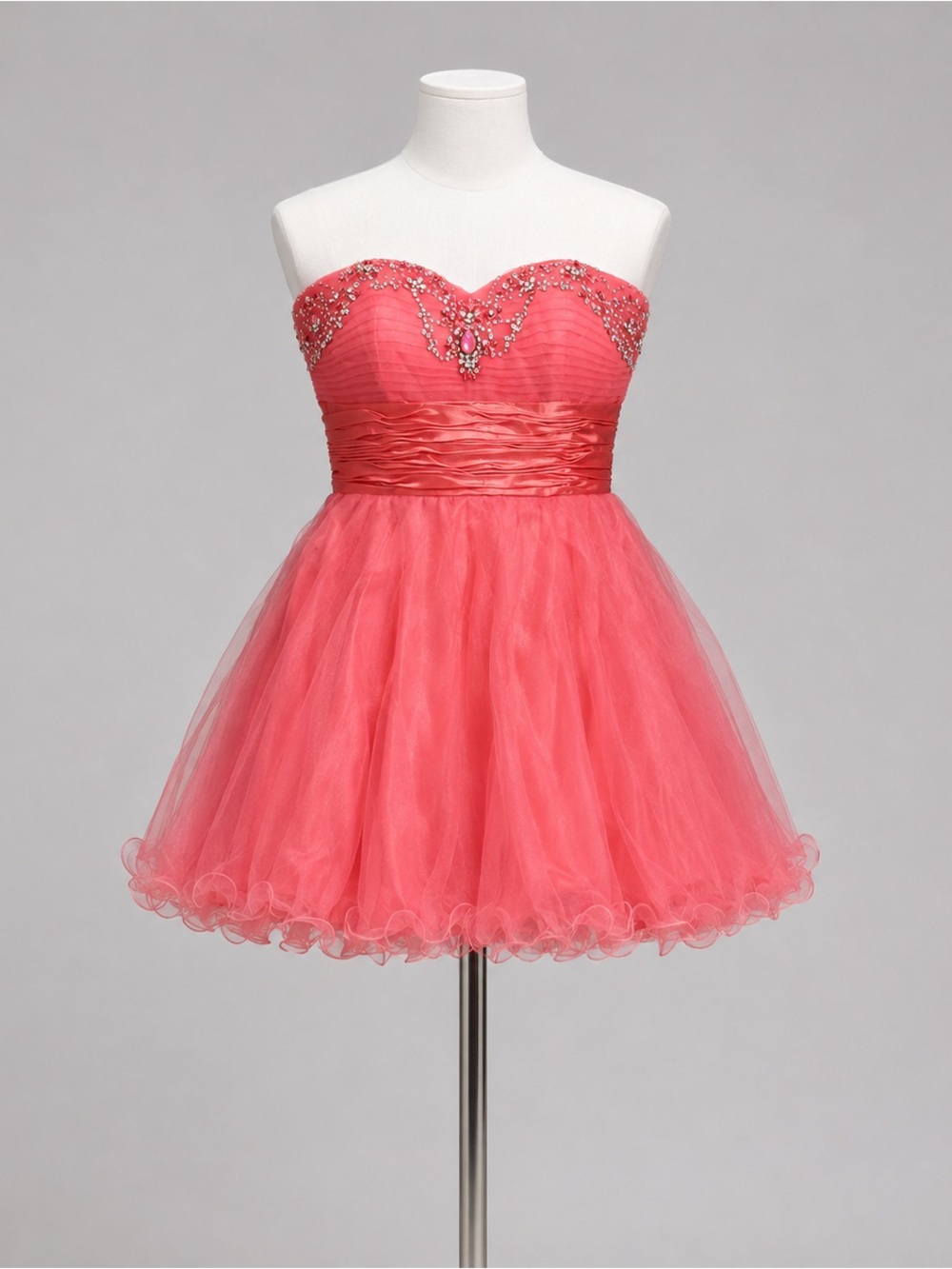 May Queen Couture Sz 18 Coral Strapless Beaded Tulle HOCO Party Dress NWT Pagean